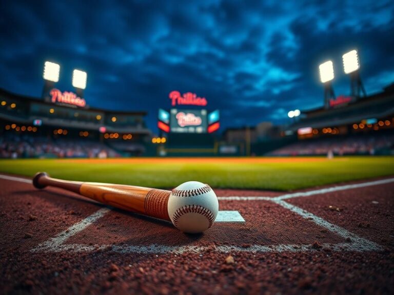Flick International Close-up view of home plate at Citizens Bank Park with a baseball bat, glove, and ball, symbolizing catcher’s interference during a dramatic MLB game.