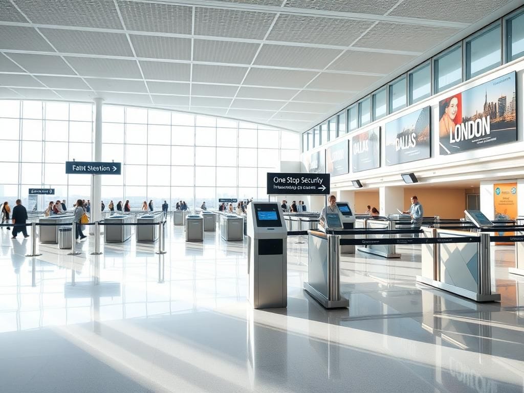 Flick International Modern automated security checkpoint at airport showcasing One Stop Security program