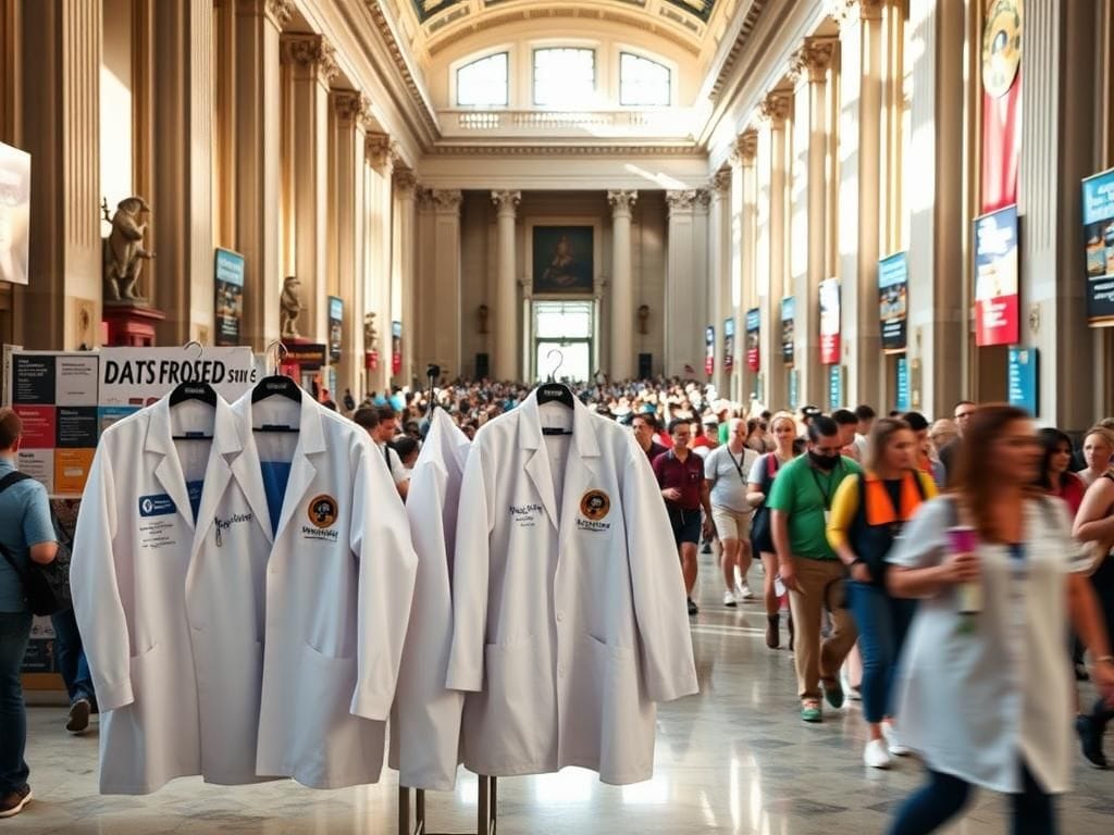 Flick International A bustling corridor in the U.S. Capitol filled with tourists and Democratic doctors' lab coats