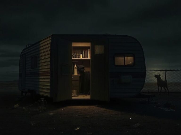 Flick International Traumatized woman being pulled from a trailer by a migrant, depicting a chilling scene of captivity