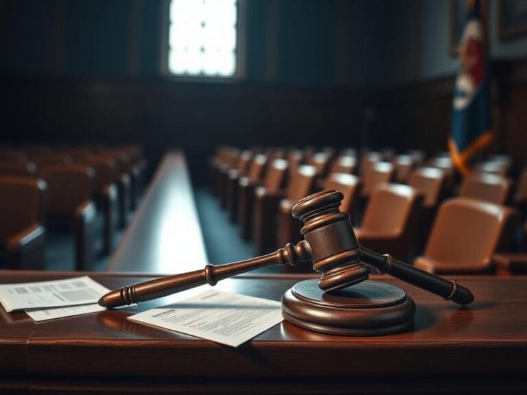 Flick International A somber courtroom scene with a gavel resting on a wooden bench symbolizing the judges' decision on Alina Habba's term extension.
