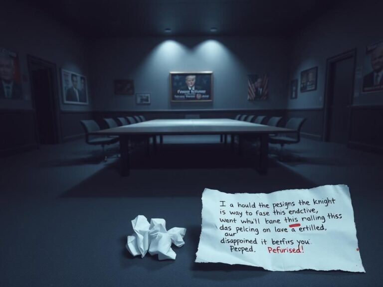 Flick International A somber conference room with an empty table reflecting political tension