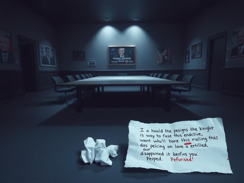 Flick International A somber conference room with an empty table reflecting political tension