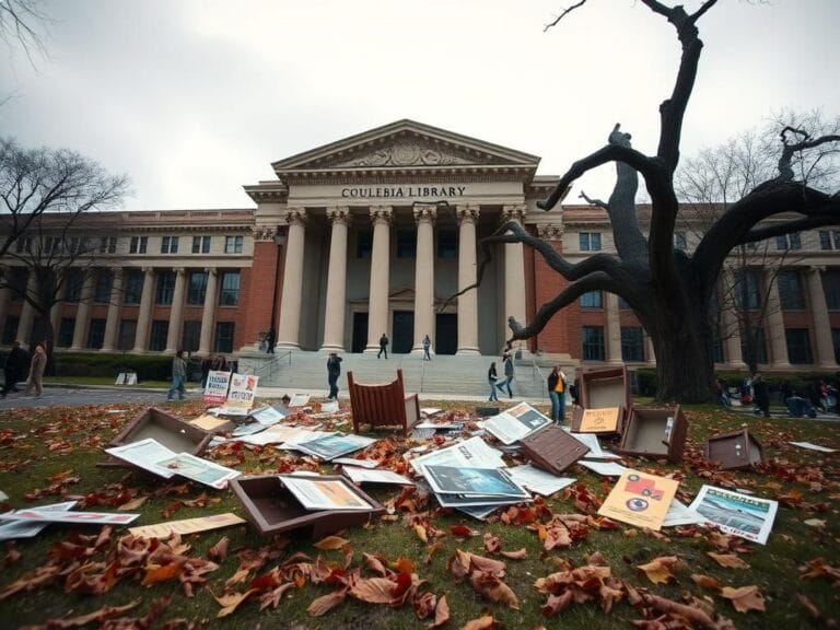 Flick International Scattered protest signs and pamphlets outside Butler Library at Columbia University after a recent protest