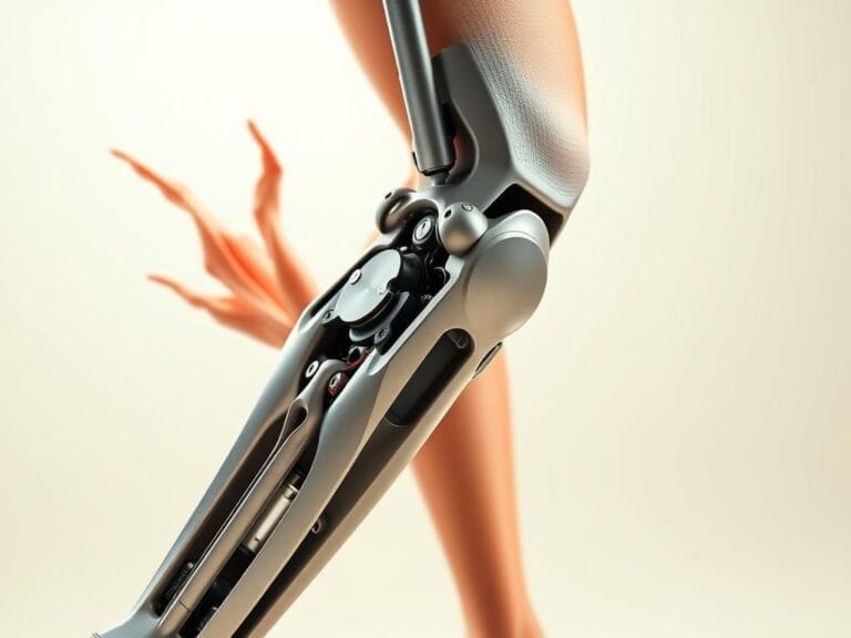 Flick International Close-up view of an advanced bionic knee prosthetic demonstrating innovative design and technology