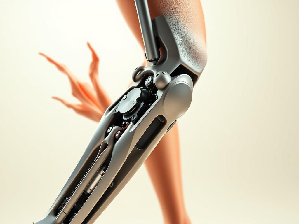 Flick International Close-up view of an advanced bionic knee prosthetic demonstrating innovative design and technology