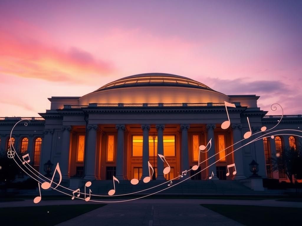 Flick International A grand view of the Kennedy Center Opera House at twilight, showcasing its elegant facade and ornate columns.