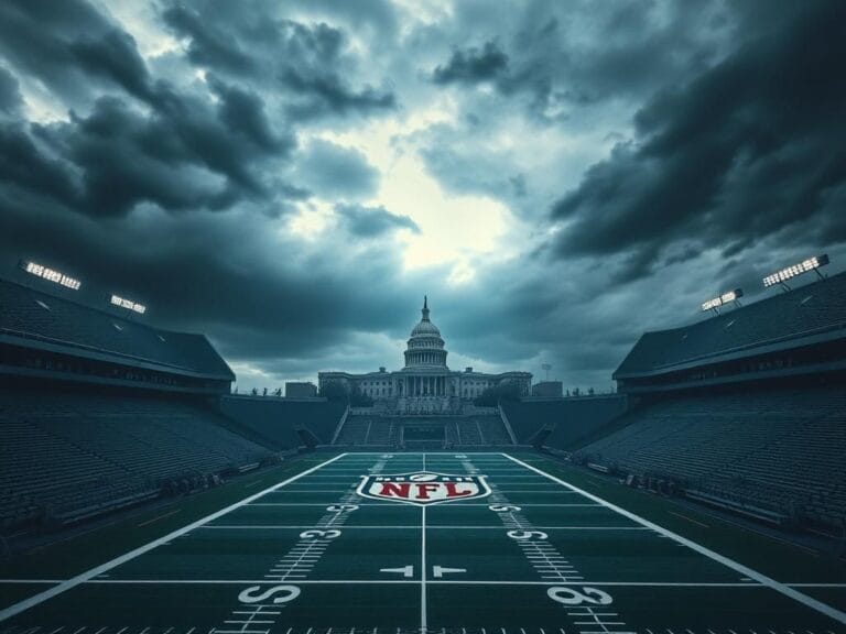 Flick International Large empty football stadium under a stormy sky symbolizing uncertainty