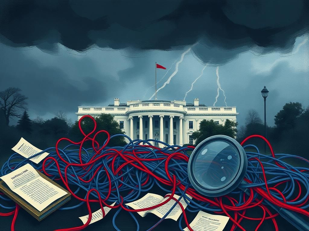 Flick International Dramatic abstract illustration depicting the tension of the Russiagate investigation