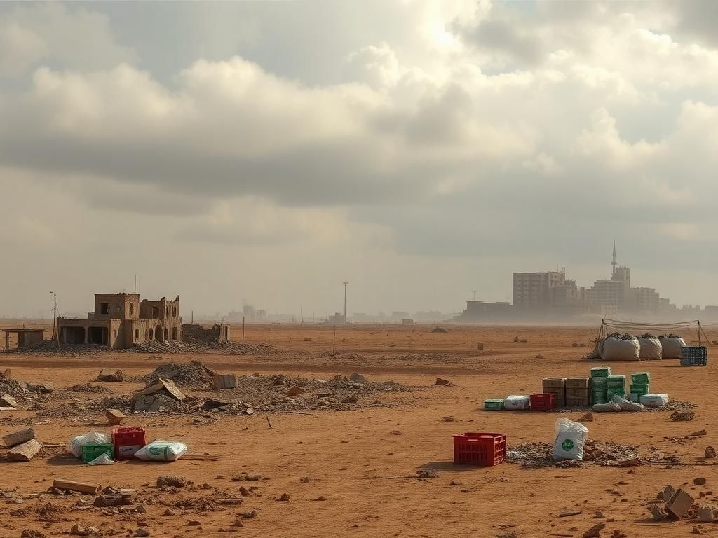Flick International A desolate landscape of Gaza illustrating devastation and hardship