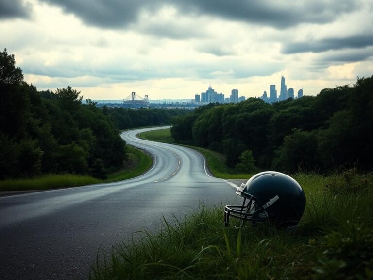 Flick International A football helmet on a roadside amidst lush greenery symbolizes contract negotiations in sports