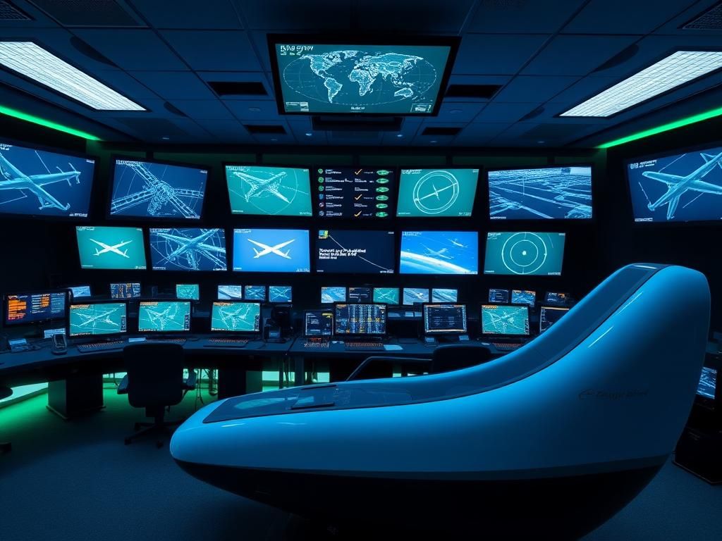 Flick International High-tech air traffic control room filled with modern equipment and advanced simulators