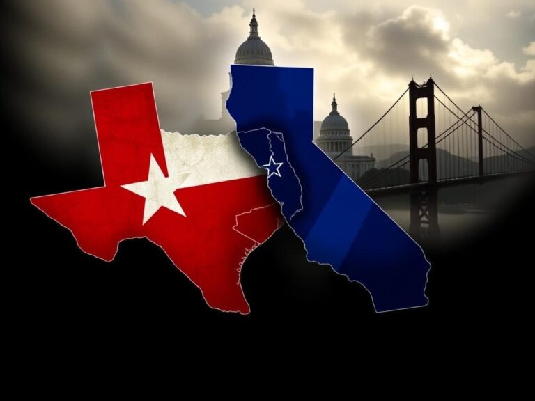 Flick International A dynamic representation of Texas and California highlighting congressional redistricting battle