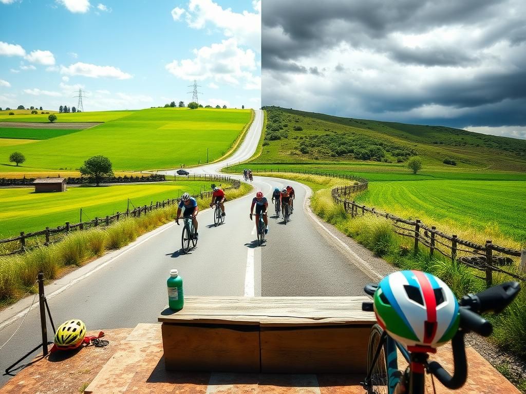 Flick International A vibrant cycling race scene capturing rainbow-colored bicycles speeding along a winding road