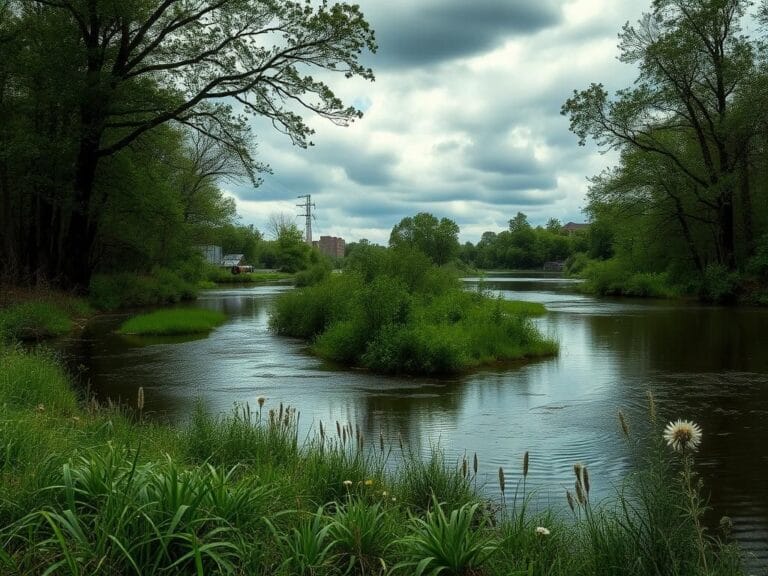 Flick International Coldwater Creek in Missouri flowing under a cloudy sky, showing signs of radioactive contamination