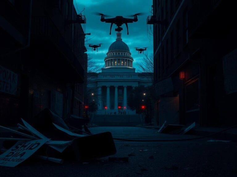 Flick International Dimly lit alleyway symbolizing law enforcement presence with discarded protest signs