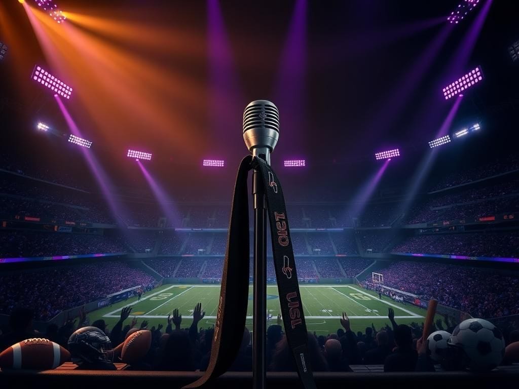 Flick International A dramatic tribute scene to Ozzy Osbourne in a darkened NFL stadium with purple and black spotlights