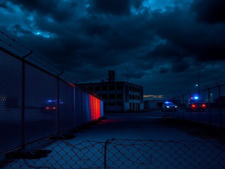 Flick International Empty urban landscape with chain-link fences and barbed wire symbolizing immigration enforcement