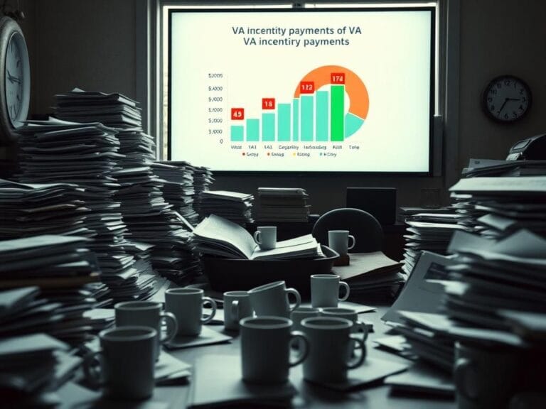 Flick International Chaotic office environment with unorganized paperwork and a pie chart on the screen
