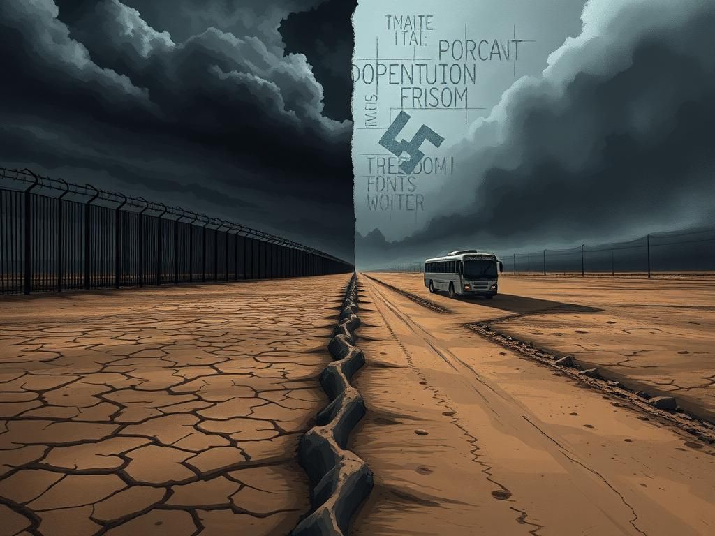 Flick International A stark visual representation of a divided border landscape illustrating immigration tensions