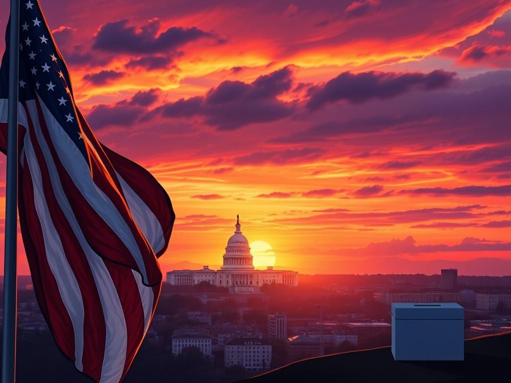 Flick International Large American flag billowing in the foreground with Capitol building in the background