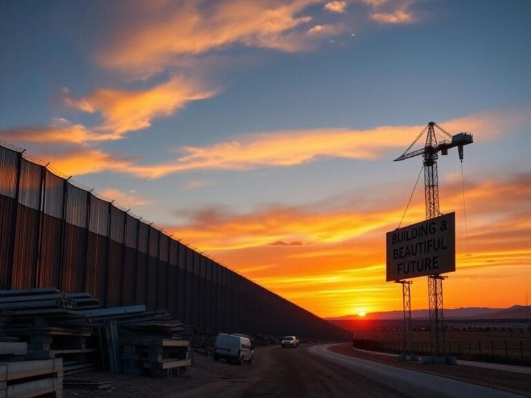 Flick International A dramatic sunset over a vast, under-construction border wall symbolizing immigration enforcement