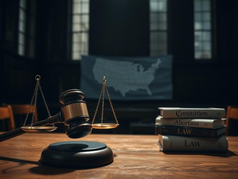 Flick International Gavel resting on a wooden bench with scales of justice and a blurred map of the United States in the background