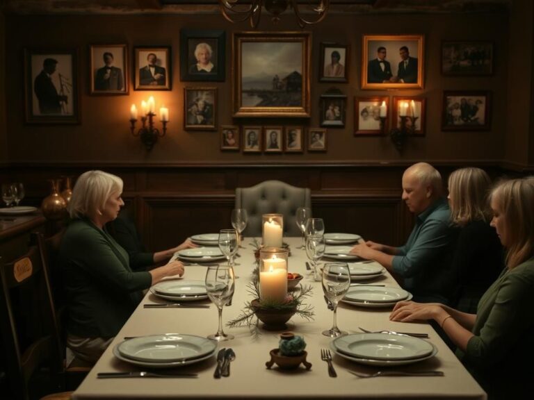 Flick International A beautifully set dinner table with elegant china and candles, symbolizing a family gathering atmosphere