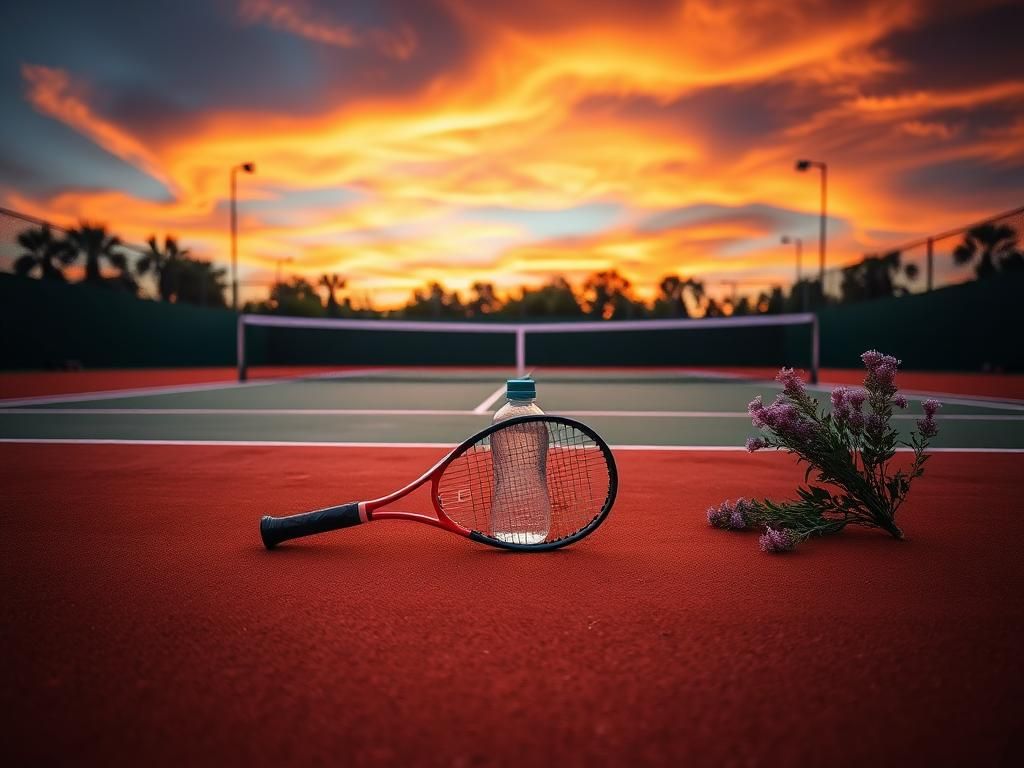 Flick International Vibrant tennis court at dusk symbolizing Venus Williams' comeback victory