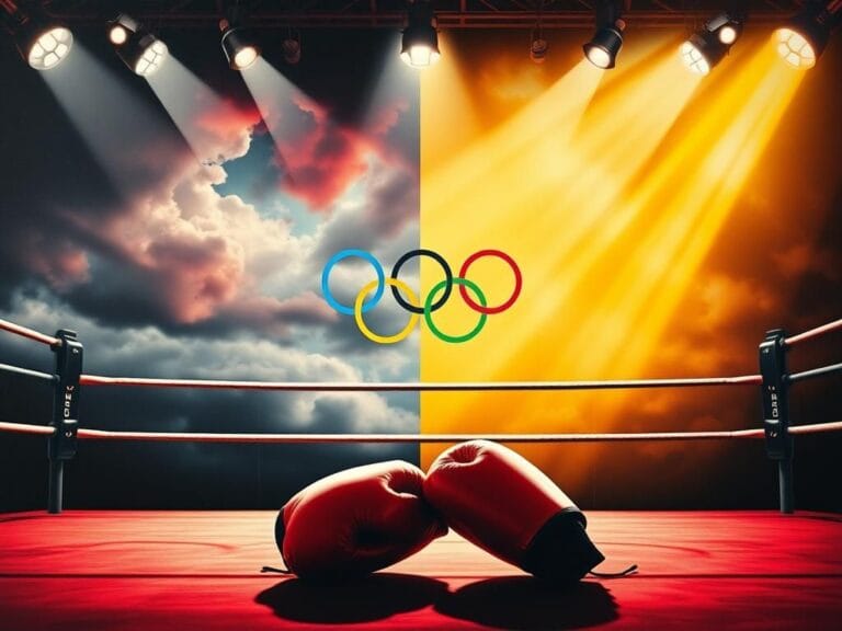 Flick International A dramatic boxing ring illuminated by lights symbolizes the tension in women's sports eligibility debates.