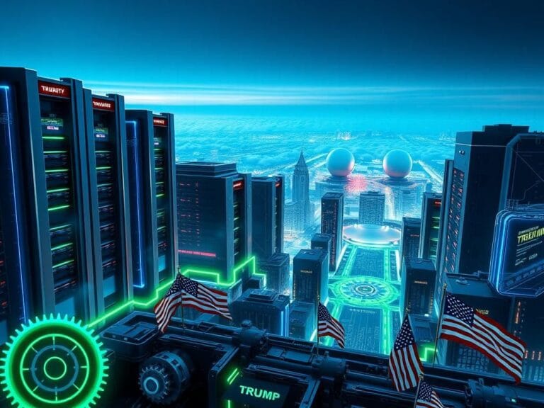 Flick International Futuristic cityscape with data centers and technology hubs illuminated by neon lights