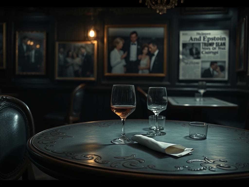 Flick International Vintage Manhattan restaurant setting with a half-empty wine glass and forgotten napkin, representing lost connections.