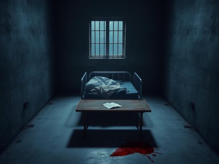 Flick International A dimly lit jail cell with a small cot and rusted table