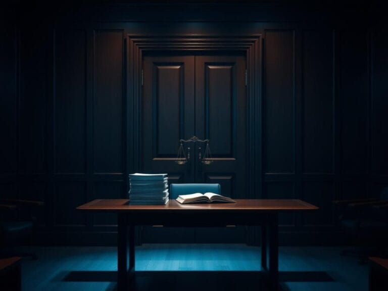 Flick International A courtroom scene depicting a closed wooden door representing grand jury secrecy.