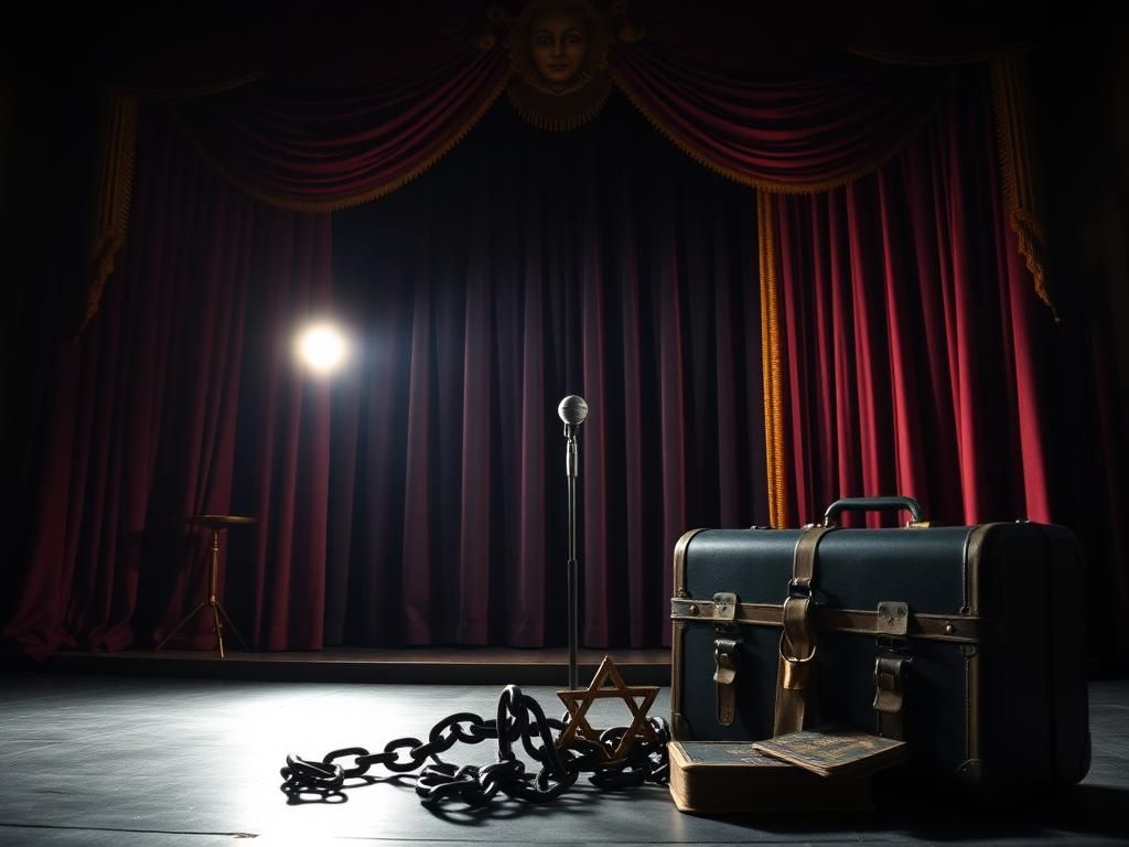 Flick International A dimly lit theater stage with vintage cabaret backdrop highlighting African-American and Jewish heritage