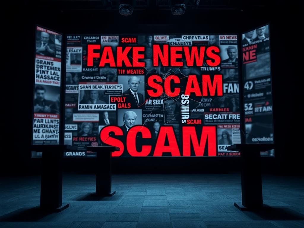 Flick International Dimly lit news conference room with empty podiums and microphones symbolizing absence of accountability