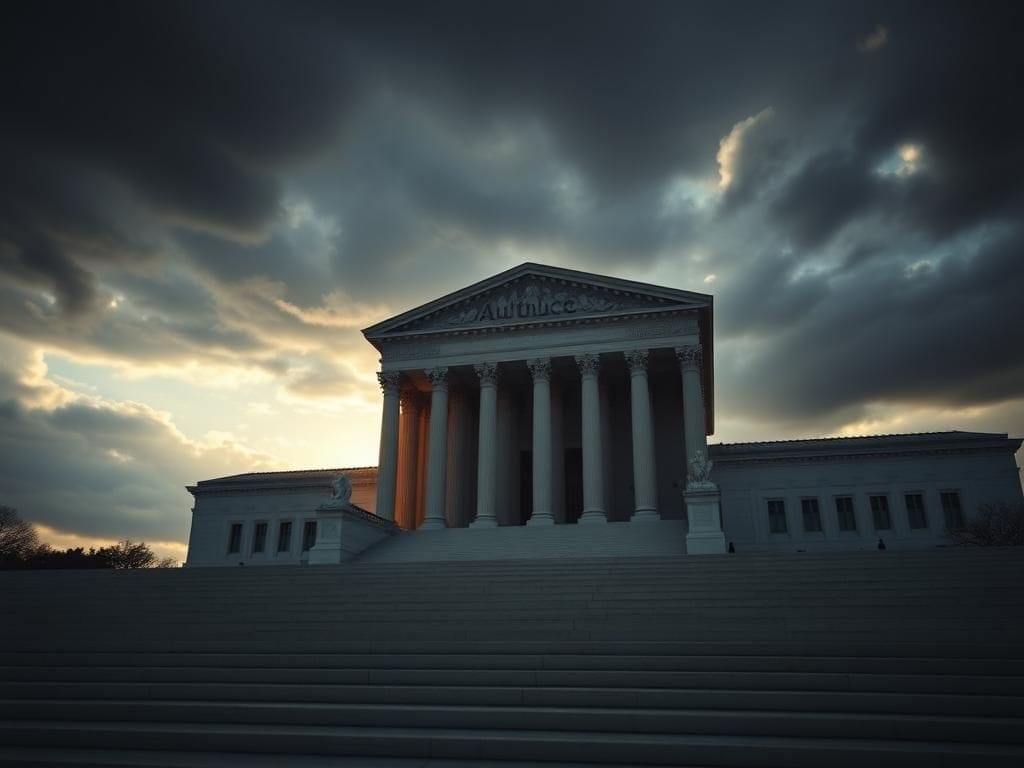 Flick International Dramatic view of the Supreme Court building steps symbolizing judicial authority