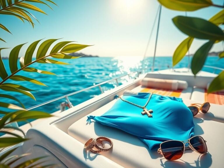 Flick International Megan Moroney lounging on a boat in a blue bikini with a cross necklace