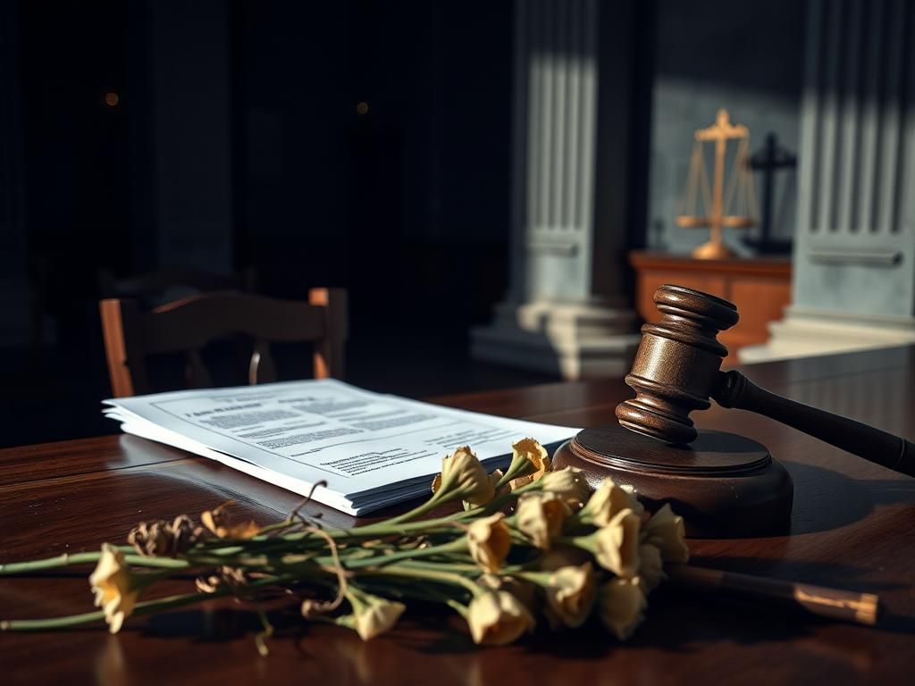 Flick International Empty courtroom with a gavel and legal documents symbolizing justice for the victims' families