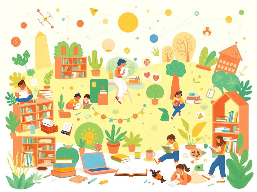 Flick International Vibrant illustration showcasing diverse educational tools and innovative learning spaces.