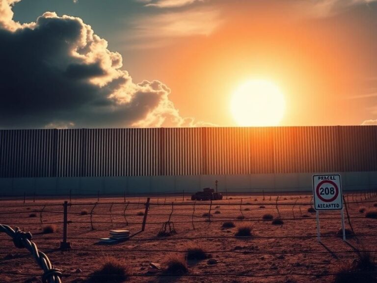 Flick International Vast border wall under a bright morning sky symbolizing immigration policies