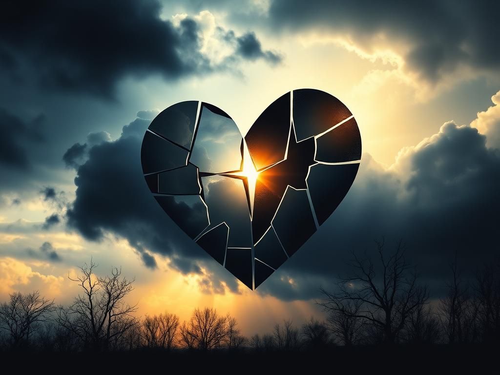 Flick International Abstract representation of human rights featuring a shattered heart made of fragmented glass