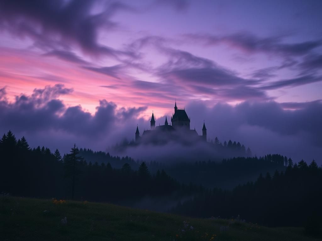Flick International Mystical landscape of Transylvania featuring Bran Castle silhouette