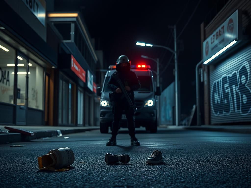 Flick International Abandoned child's toy and shoes on a dark urban street, symbolizing the impact of immigration enforcement.