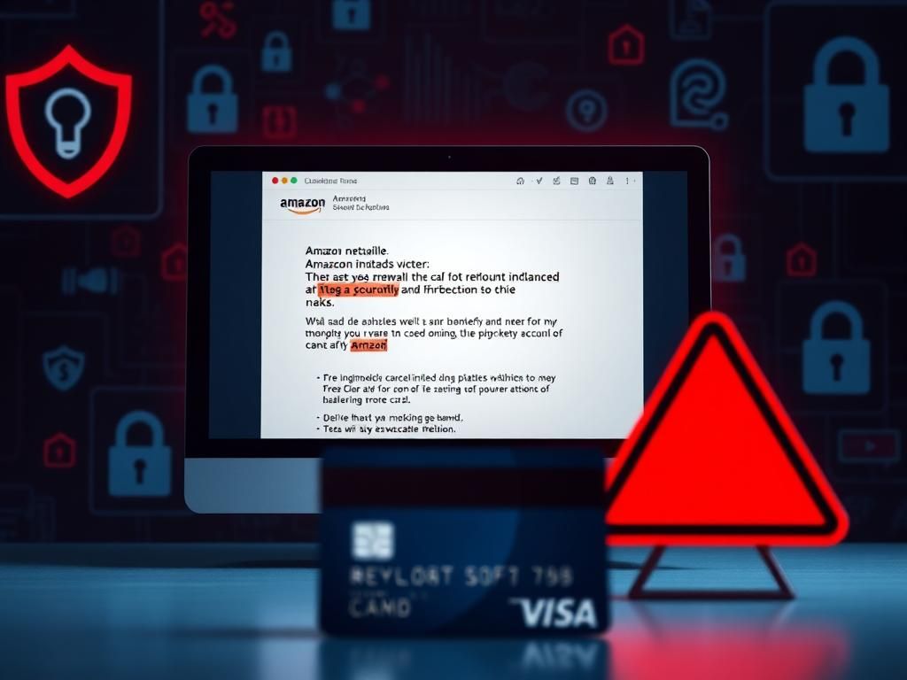 Flick International Digitally-rendered image of an abstract computer screen displaying a phishing email resembling Amazon's layout