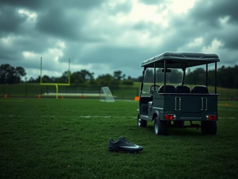 Flick International Empty training cart on a football practice field after quarterback Justin Fields' injury