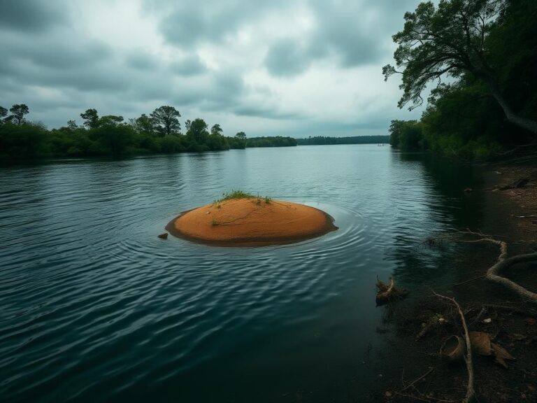 Flick International Tranquil scene of the Mississippi River with a secluded sandbar surrounded by vegetation