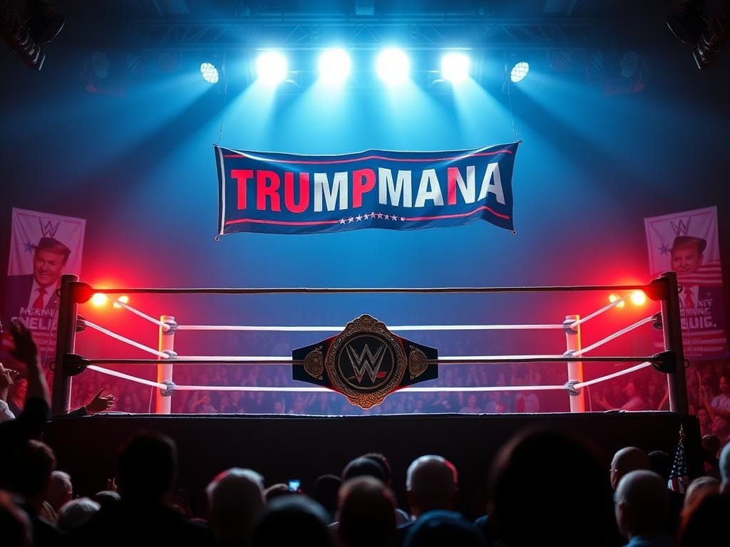 Flick International Dramatic wrestling ring with championship belt amid a cheering crowd