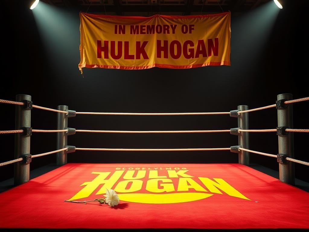 Flick International Wrestling ring under spotlight with tribute for Hulk Hogan