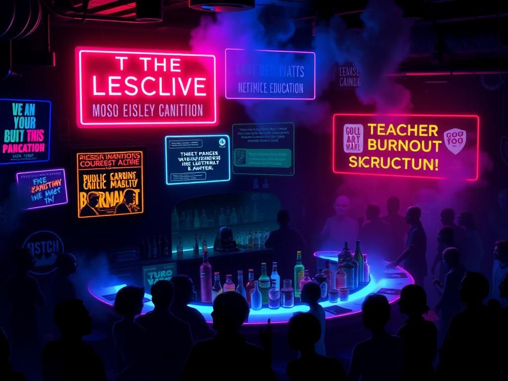 Flick International Dimly lit futuristic bar scene reminiscent of the Mos Eisley Cantina from Star Wars filled with abstract alien-like silhouettes.